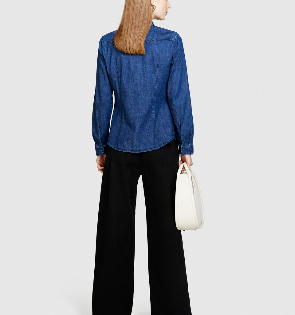 Slim fit denim shirt - women's shirts - Dark Blue | Sisley image number 3